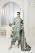 Ice Blue Embroidered 3pc Khaddar Winter Suit SKK3