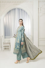 Ice Blue Embroidered 3pc Khaddar Winter Suit SKK3