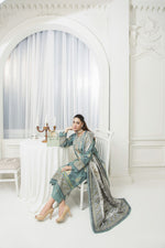 Ice Blue Embroidered 3pc Khaddar Winter Suit SKK3