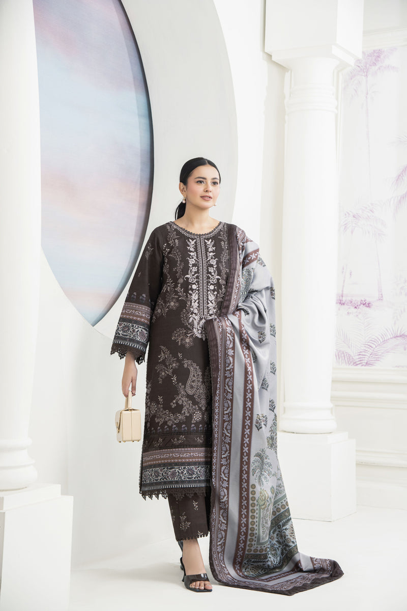 3pc Printed Embroidered Khaddar Winter Suit SKK9