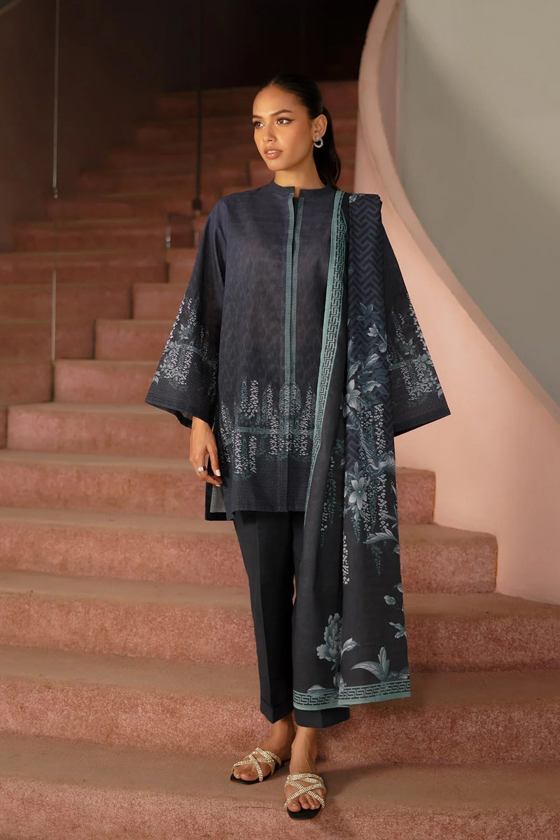 Celestial Blue 3pc Printed Khaddar Dress by Sahar SW24-1