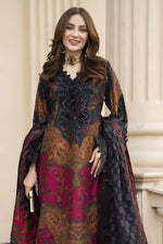 Arwah Embroidered Digital Printed Grip Dress with Velvet Accents AEF7