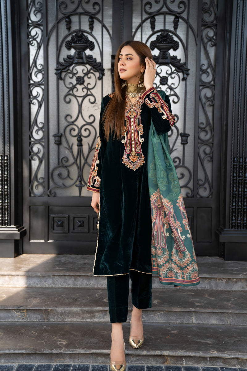 VOGUE VISTAS VELVET EMBROIDERED DRESS BY ZAIWA ZB7