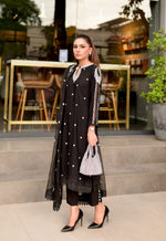 3PC KARANDI EMBROIDERED BLACK DRESS BY MONA AX