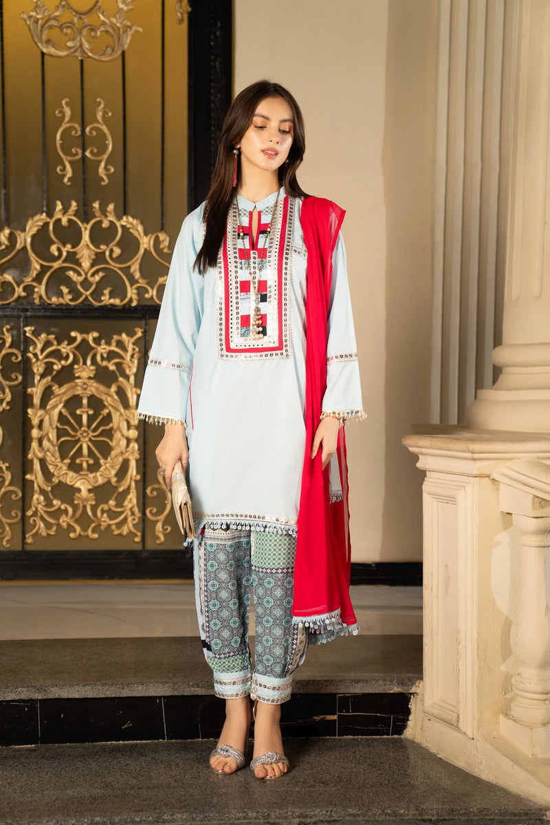 3PC LINEN EMBROIDERED DRESS BY AABPARA 2A