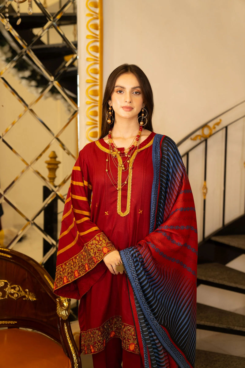 3PC LINEN EMBROIDERED DRESS BY AABPARA 1A