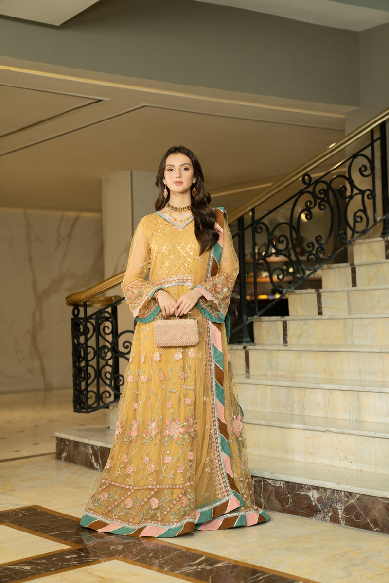 3PC NOORMA KAMAL NET FORMAL EMBROIDERD DRESS 01