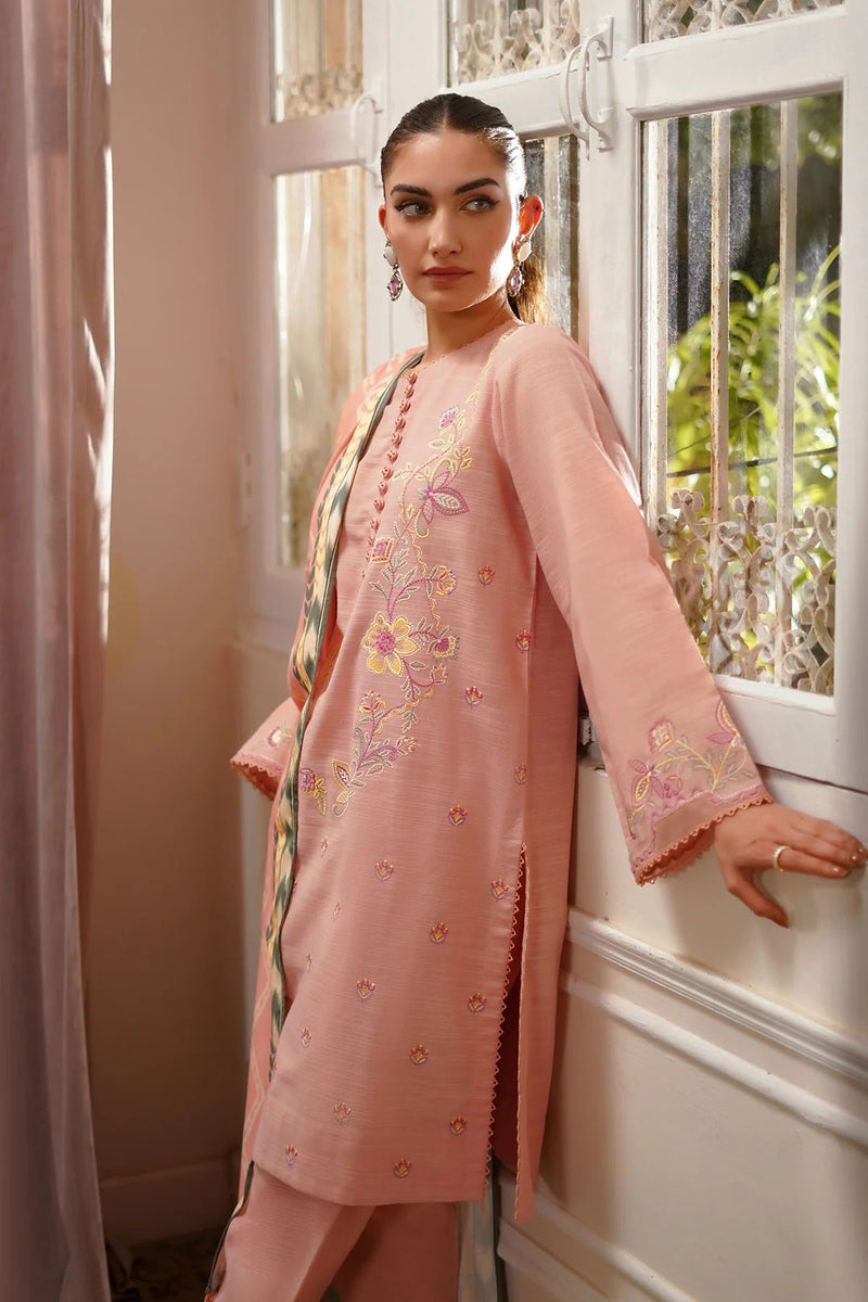 Pink Peony 3pc Embroidered Khaddar Dress by Sahar SW24-11