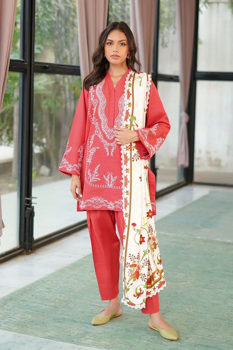 Sunset Rust 3pc Embroidered Khaddar Dress by Sahar SW24-5