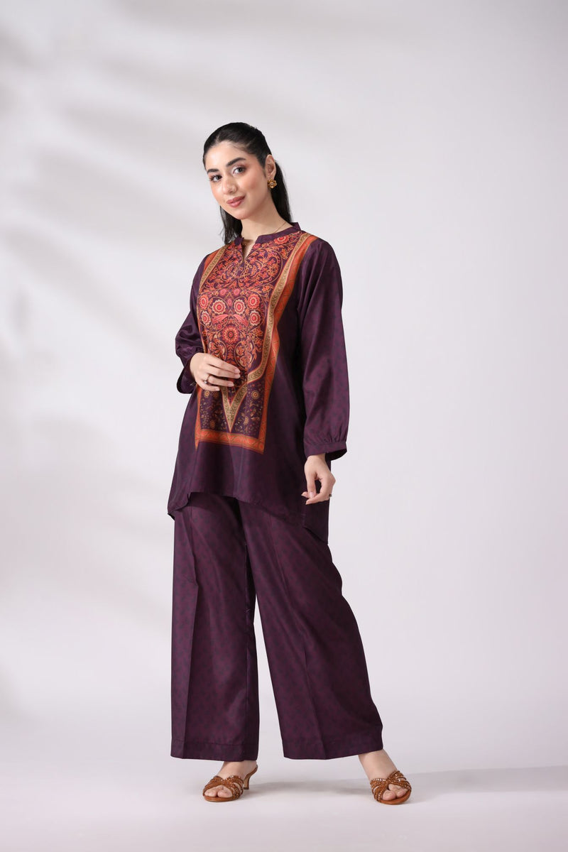 Regal Plum Crepe Silk Co-ord Set LDM5