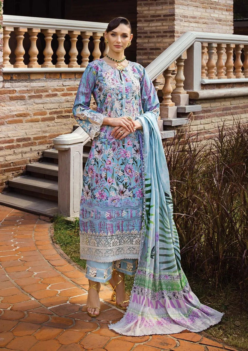 ELAF CHIKANKARI LAWN OCEAN BLUE ECT-03A