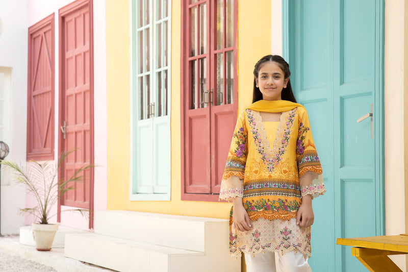 Kids Ready To Wear 3 Pcs Embroidered Lawn Collection by Mona 04