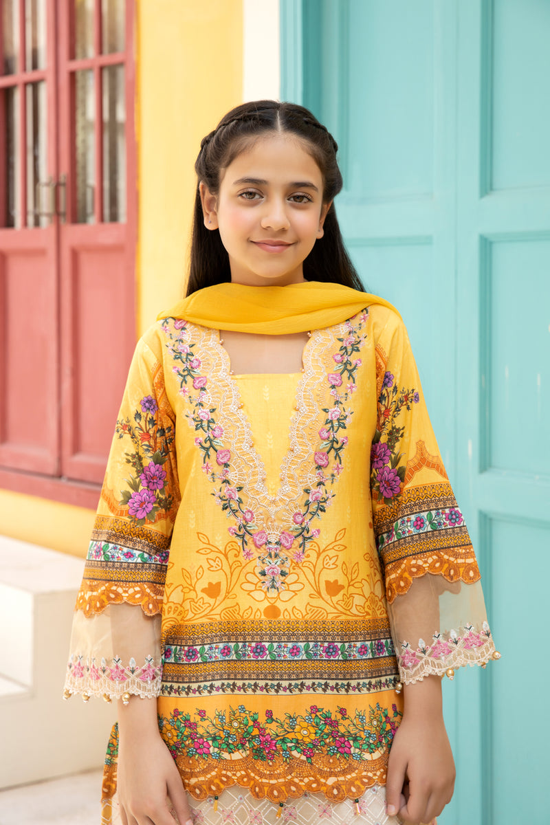 Kids Ready To Wear 3 Pcs Embroidered Lawn Collection by Mona 04