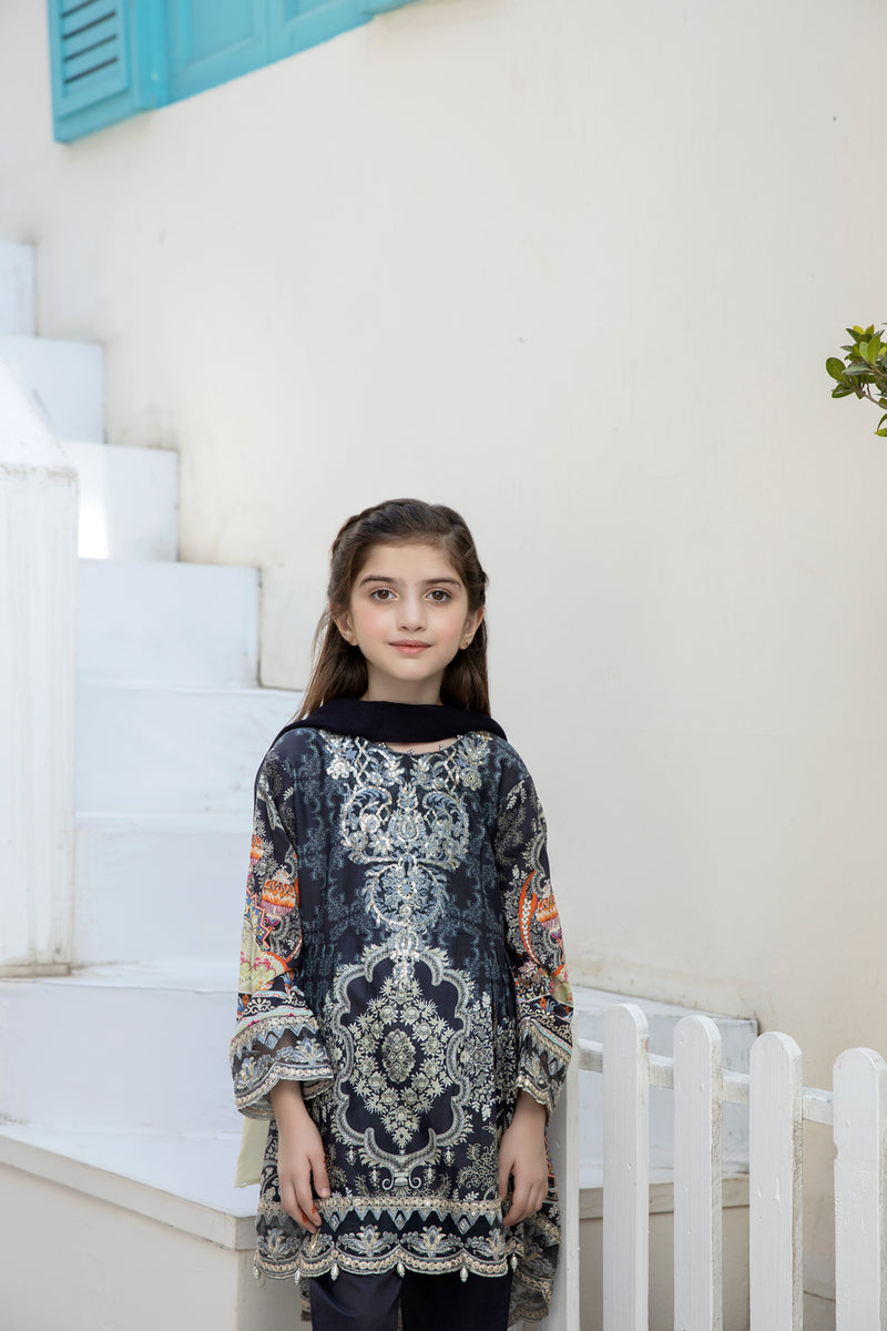 Kids Ready To Wear 3 Pcs Embroidered Lawn Collection by Mona  03