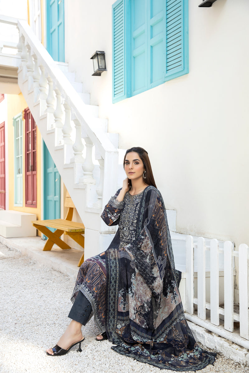 Ready To Wear 3 Pcs Embroidered Lawn Collection by Mona 07