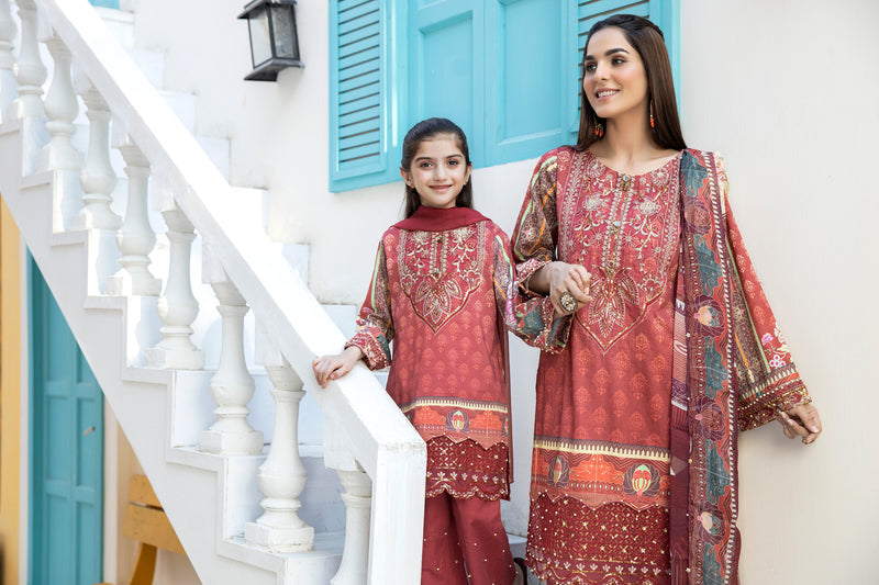 Kids Ready To Wear 3 Pcs Embroidered Lawn Collection by Mona 09