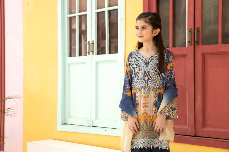 Kids Ready To Wear 3 Pcs Embroidered Lawn Collection by Mona 05