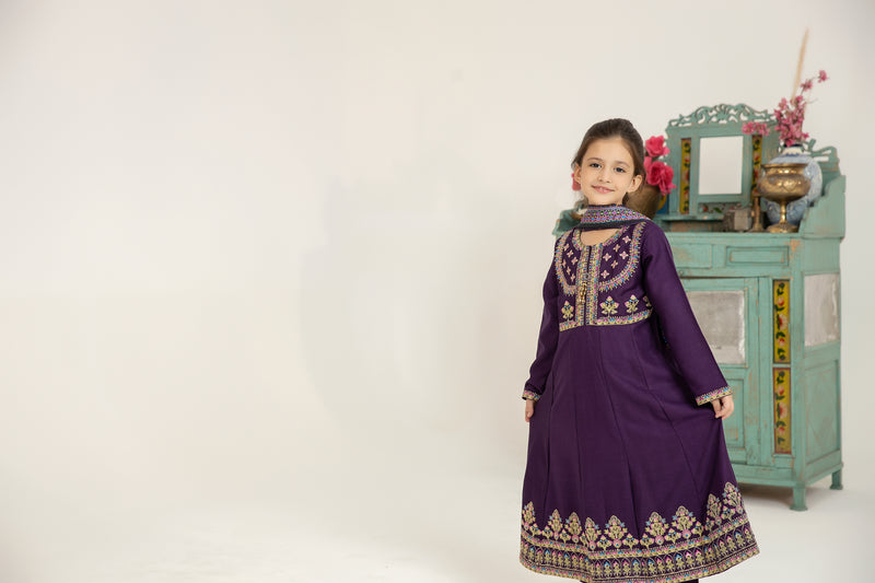 MONA KIDS EMBROIDERED DHANAK DRESS 02