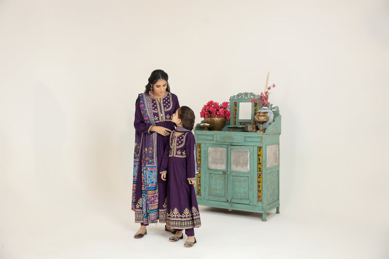 MONA KIDS EMBROIDERED DHANAK DRESS 02