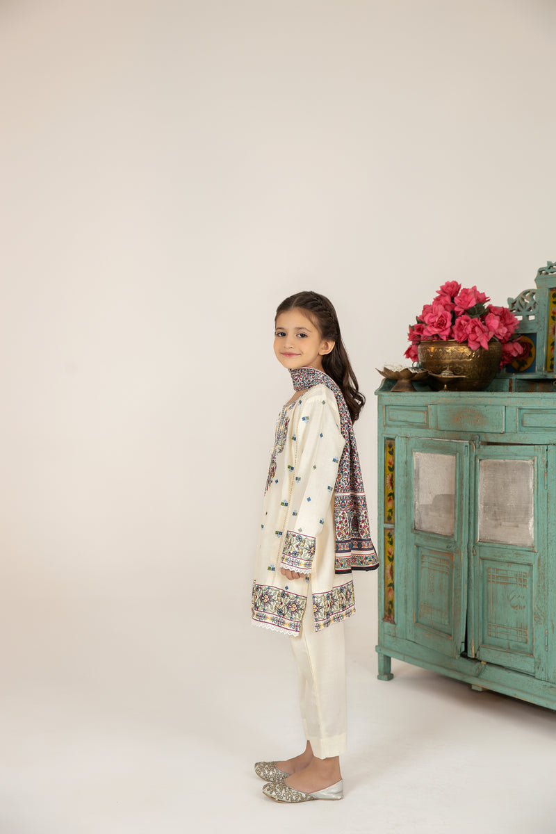 MONA KIDS EMBROIDERED DHANAK DRESS 01