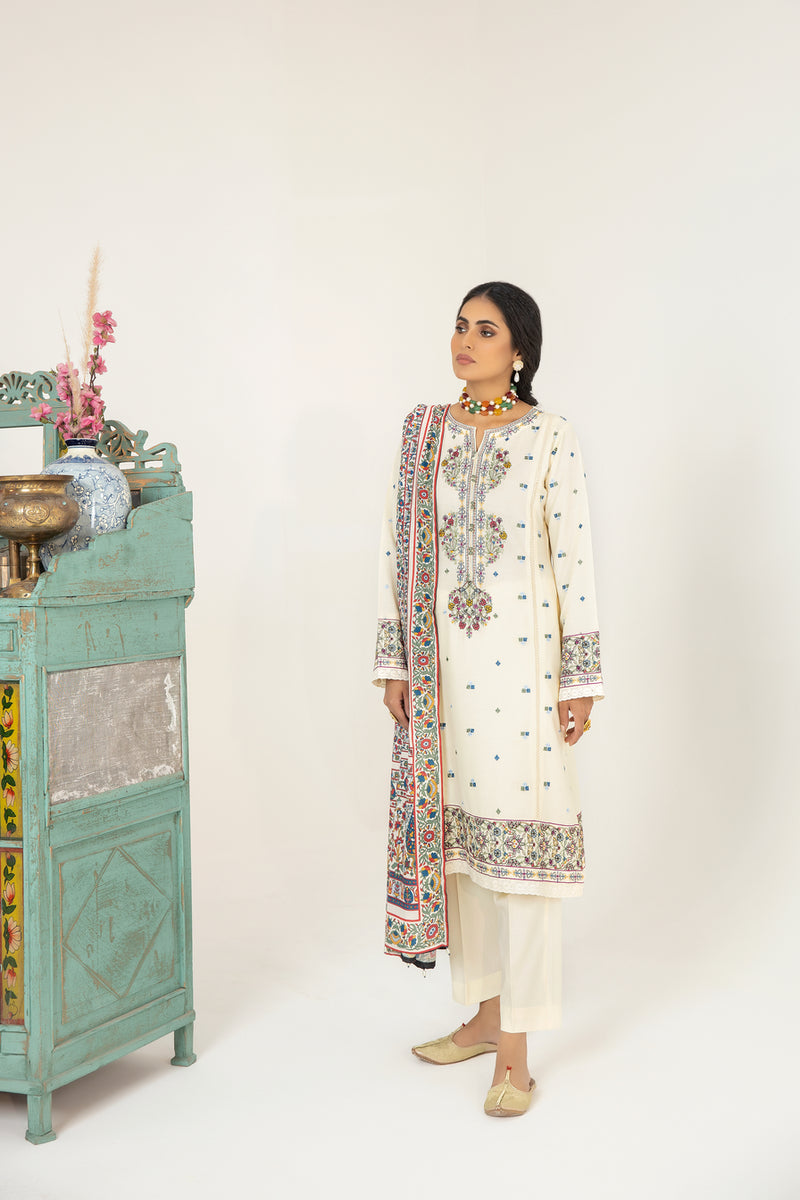 MONA EMBROIDERED DHANAK DRESS 01