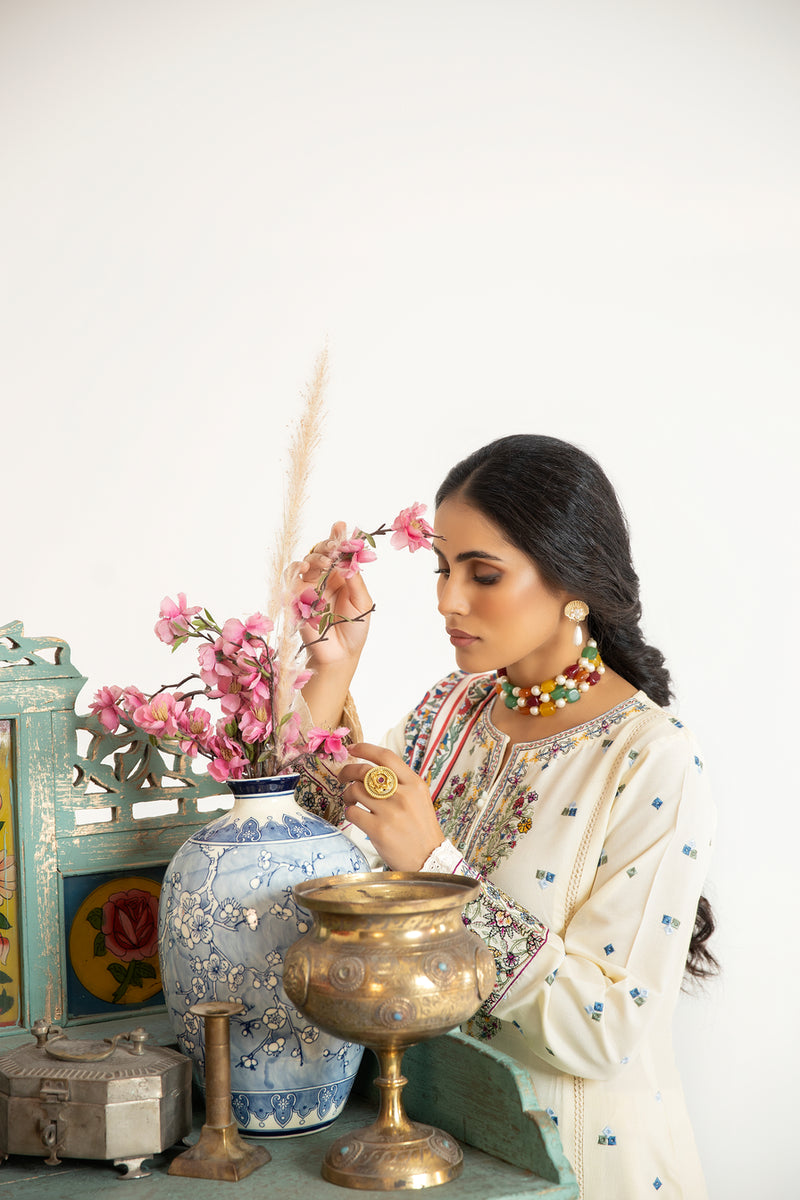 MONA EMBROIDERED DHANAK DRESS 01