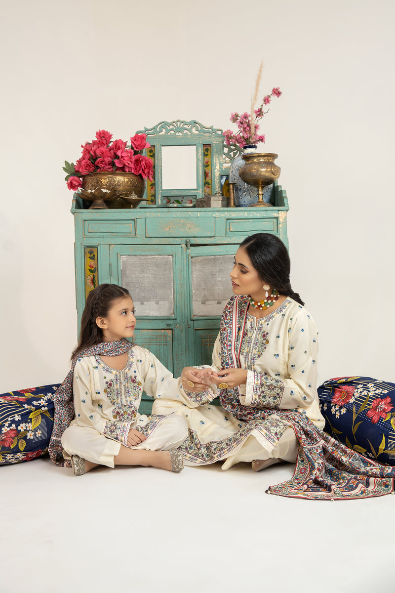 MONA KIDS EMBROIDERED DHANAK DRESS 01