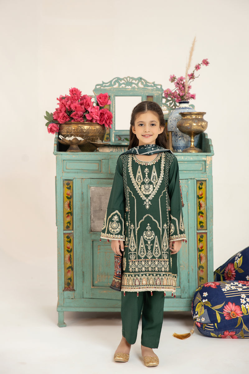 MONA KIDS EMBROIDERED DHANAK DRESS 10