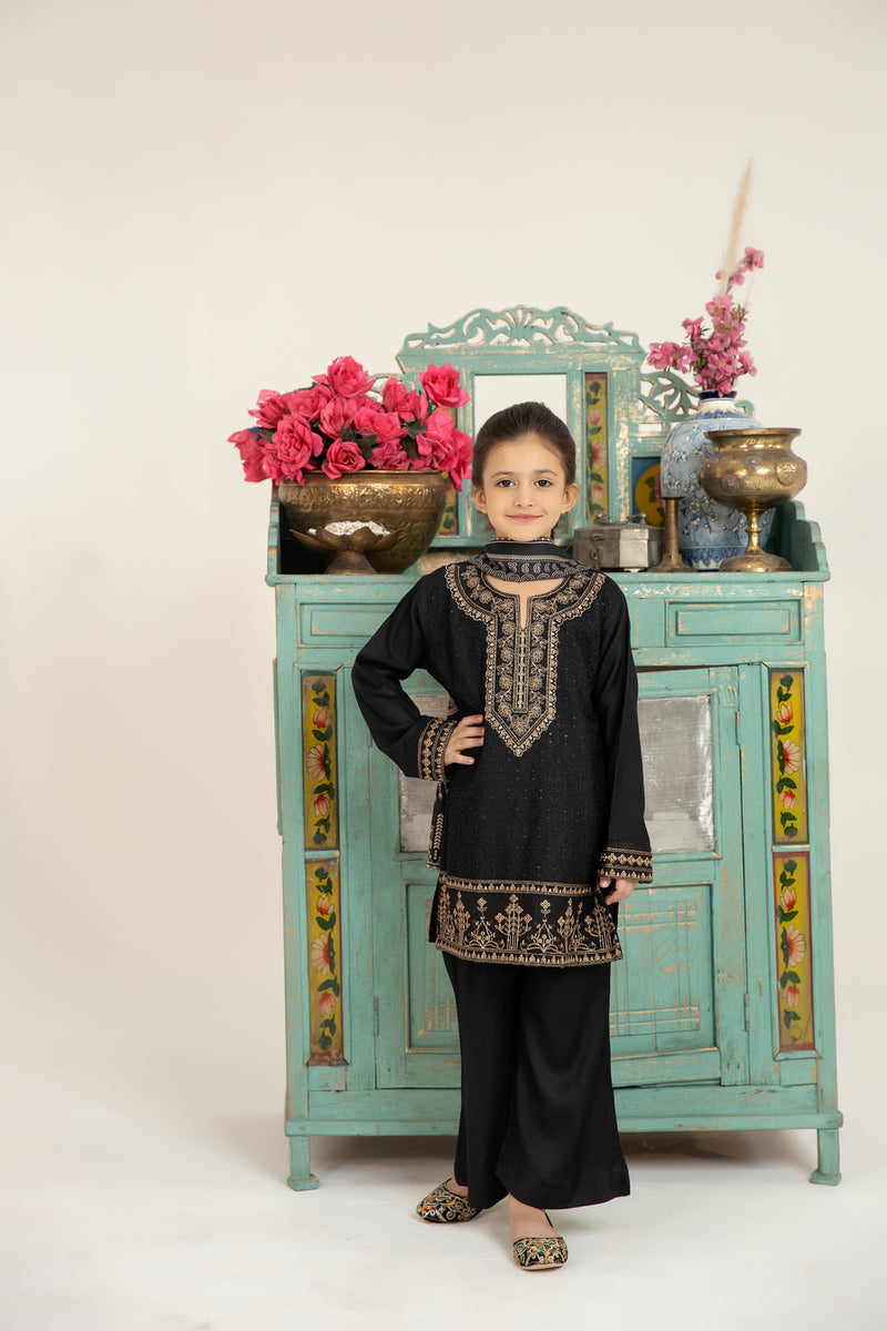 MONA KIDS EMBROIDERED DHANAK DRESS 06