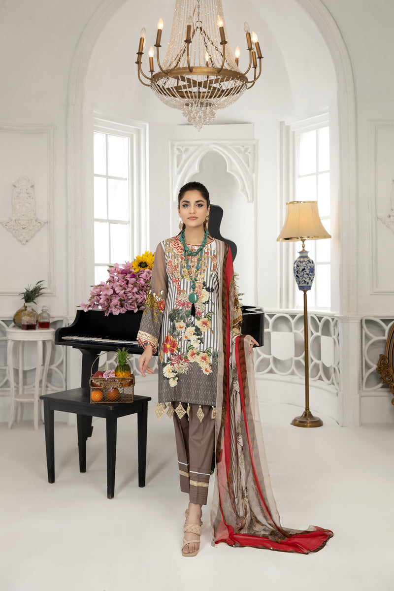 Ready To Wear 3 Pcs Embroidered Lawn Collection by Mona 09