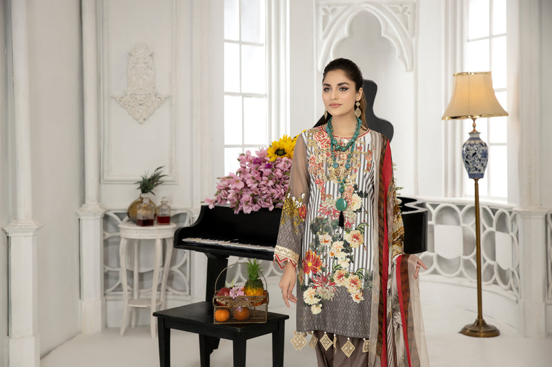 Ready To Wear 3 Pcs Embroidered Lawn Collection by Mona 09