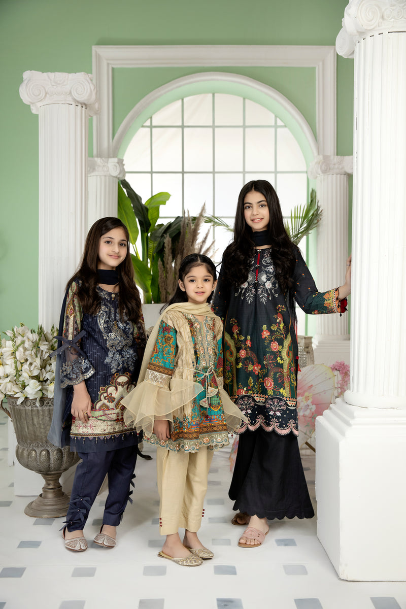 Kids Ready to Wear 3 Pcs Embroidered Lawn Collection by Mona 01