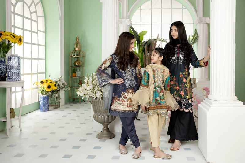 Kids Ready to Wear 3 Pcs Embroidered Lawn Collection by Mona 01