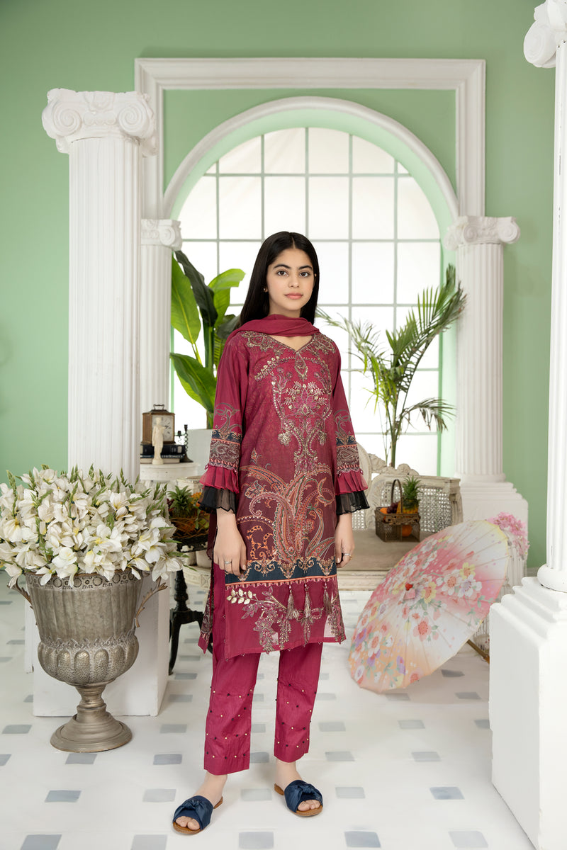 Kids Ready To Wear Embroidered 3 Pcs Lawn Collection by Mona 03