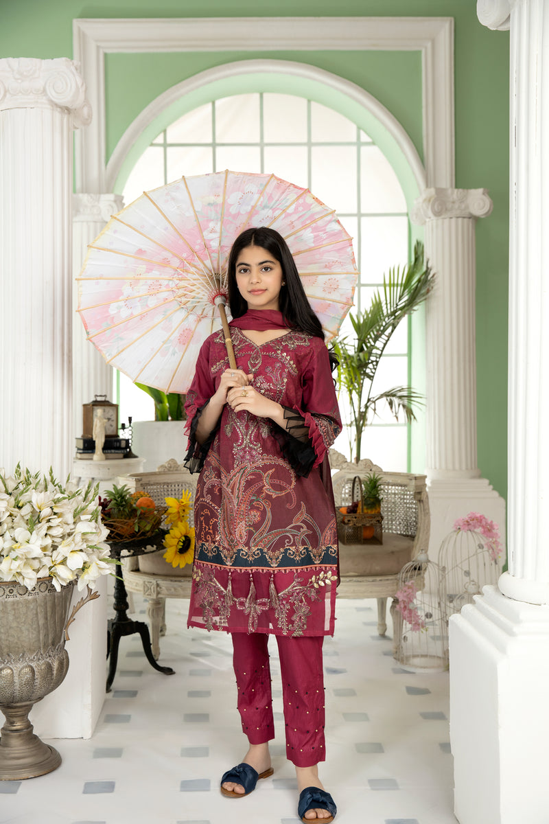 Kids Ready To Wear Embroidered 3 Pcs Lawn Collection by Mona 03