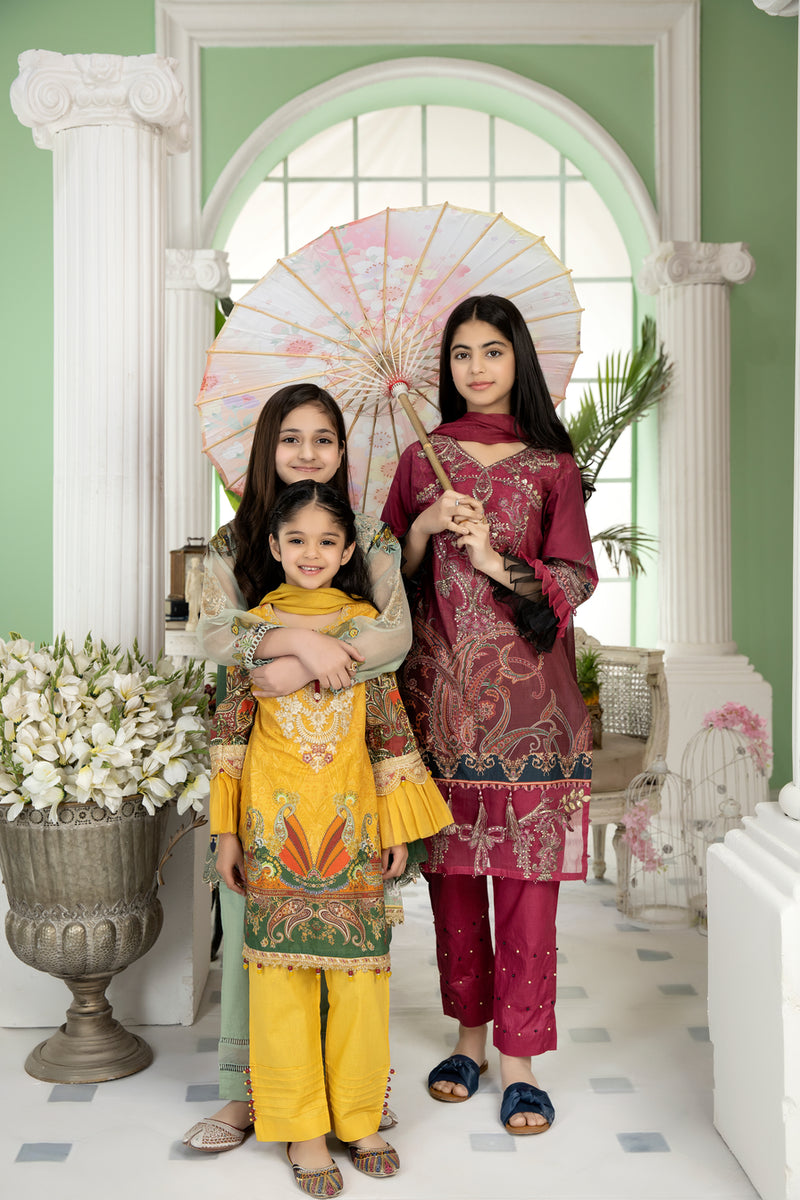 Kids Ready To Wear 3 Pcs Embroidered Lawn Collection by Mona 04