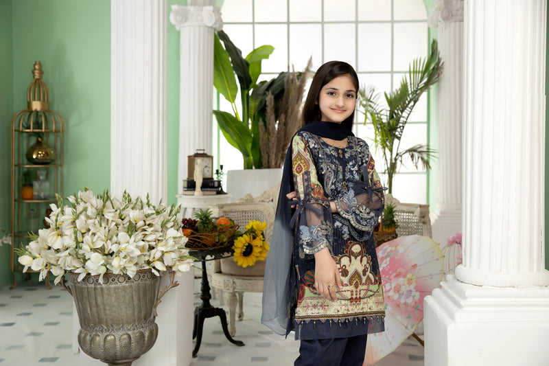 Kids Ready To Wear 3 Pcs Embroidered Lawn Collection by Mona 06