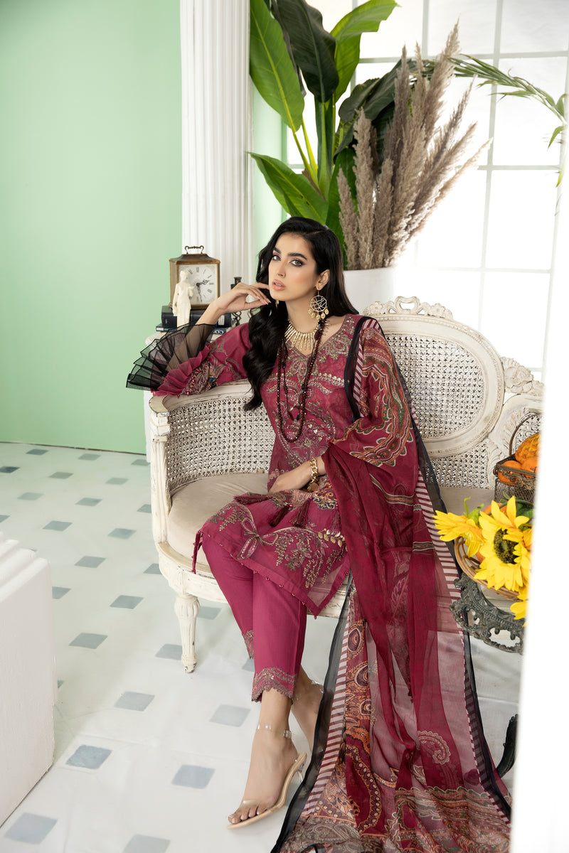 Ready To Wear 3 Pcs Embroidered Lawn Collection by Mona 03