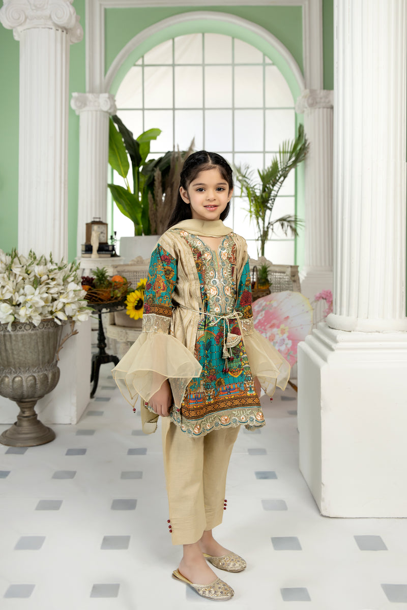 Kids Ready to Wear 3 Pcs Embroidered Lawn Collection by Mona 01