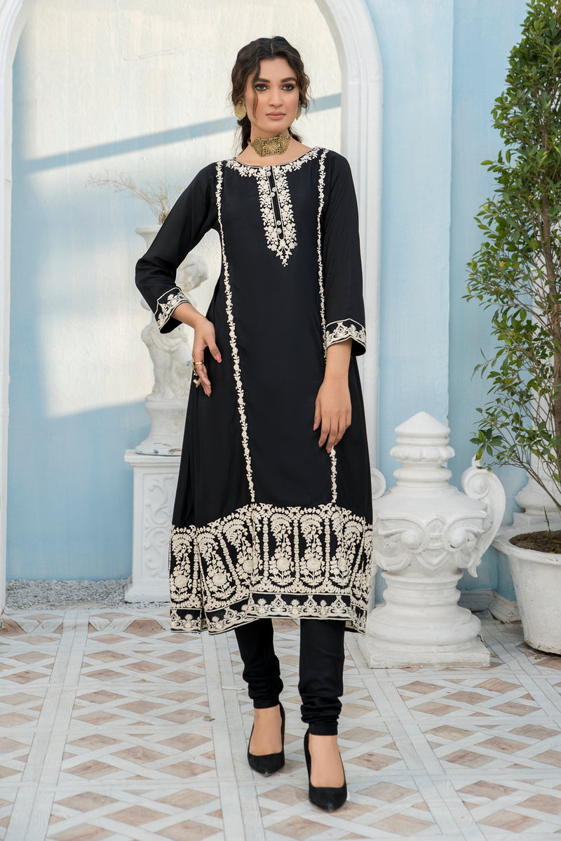 2 Pcs Ready To Wear Linen Embroidered Frock By ZAIWA 03