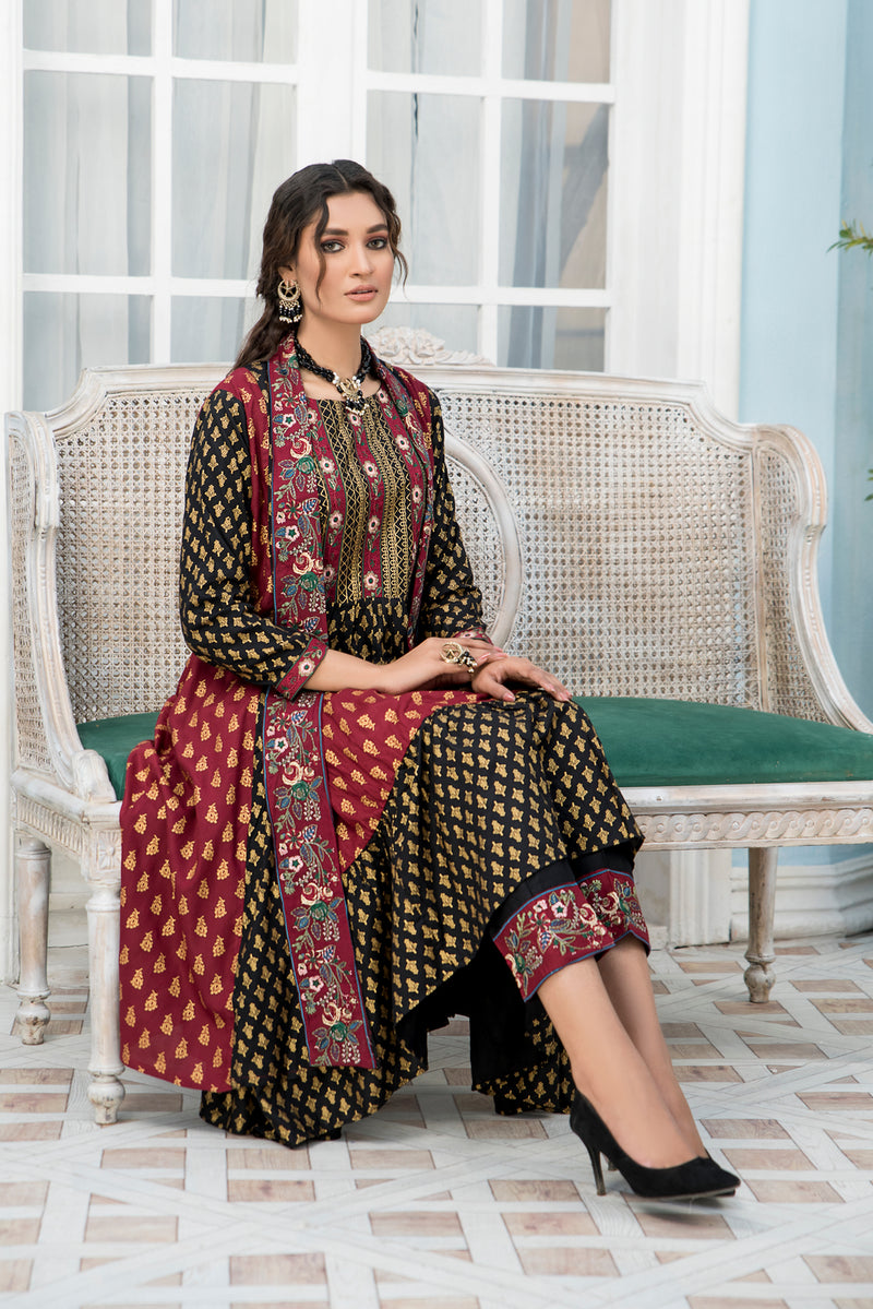 3 Pcs Ready To Wear Linen Embroidered Gown Dress By ZAIWA 06