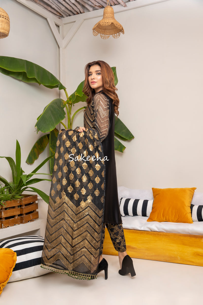 Silk Block Printed Ready to Wear Dress by Sakeena Hasan 02