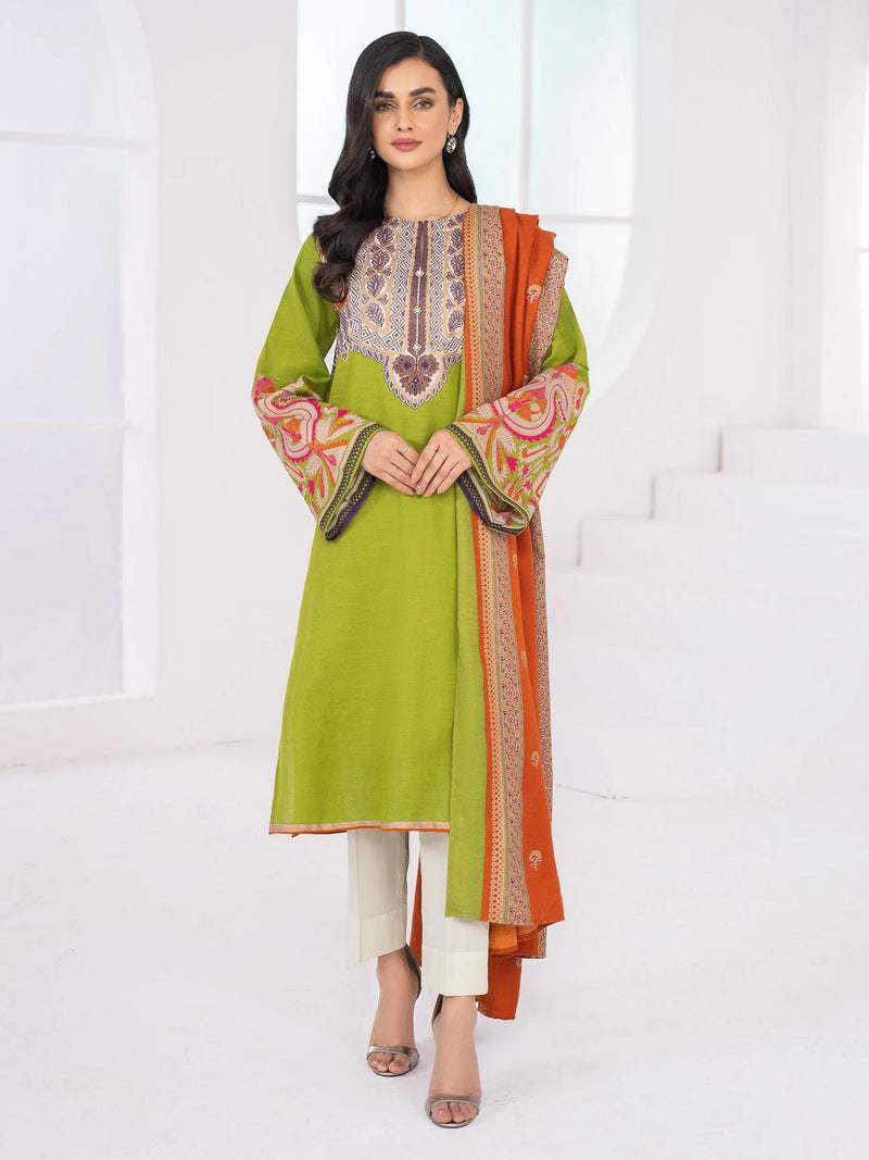 3PC LIMELIGHT KHADDAR WOOL SHAWL DRESS 10