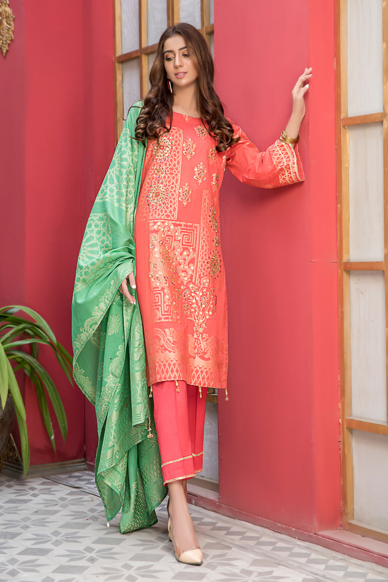 Jacquard Lawn Ready to Wear Dress with Handwork by Zaiwa 05