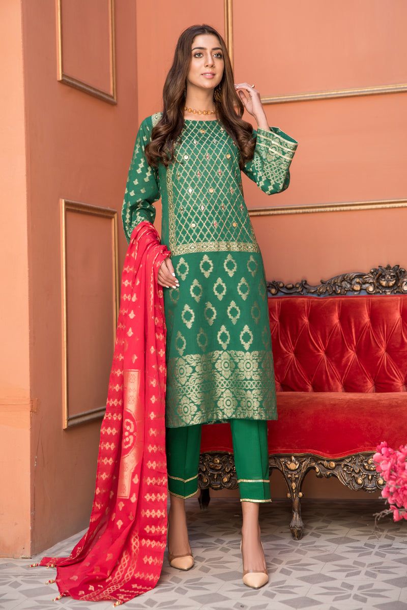 Jacquard Lawn Ready to Wear Dress with Handwork by Zaiwa 11